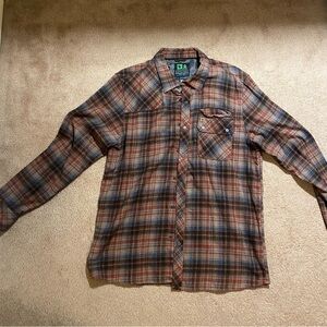 Hippy Tree Flannel Men’s Size XL (Fits like a Large) Red, Brown, Blue